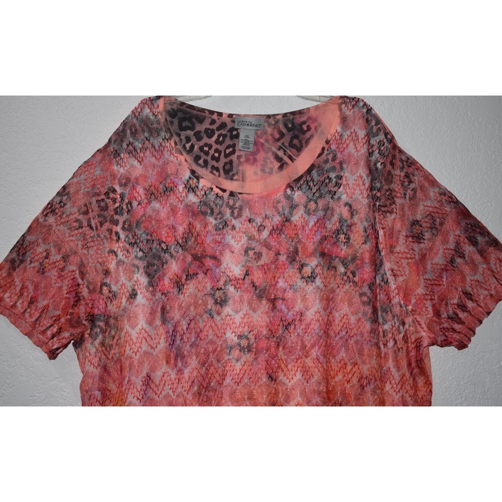 Liz and Me 4X Top Hawiian Tropical Mesh Overlay Embroidered Lined Short‎ Sleeve - Picture 4 of 16